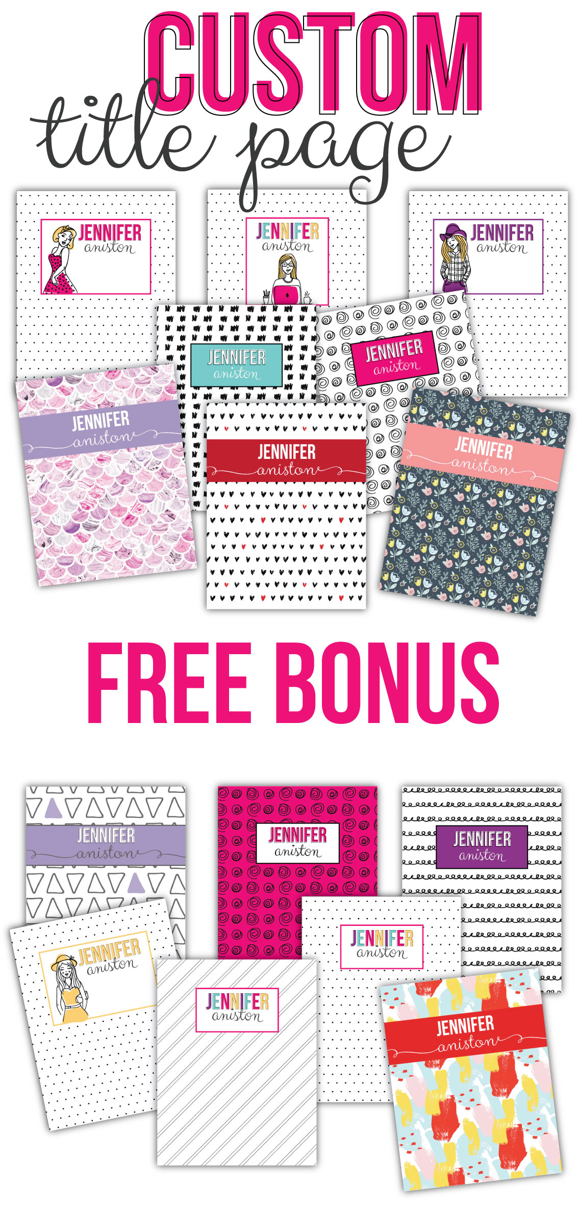 Custom Printable Planner Cover Pages! I love all this colorful cover pages for your notebook, binder, or planner. It can say your name or other custom text like “budget binder” or “recipe binder”.