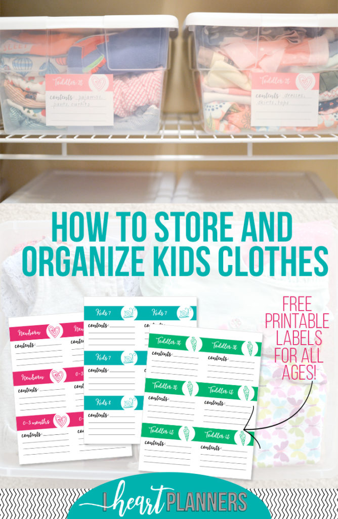 How to organize and store clothing that the kids are currently wearing and free printable labels for storage! - getorganizedhq.com