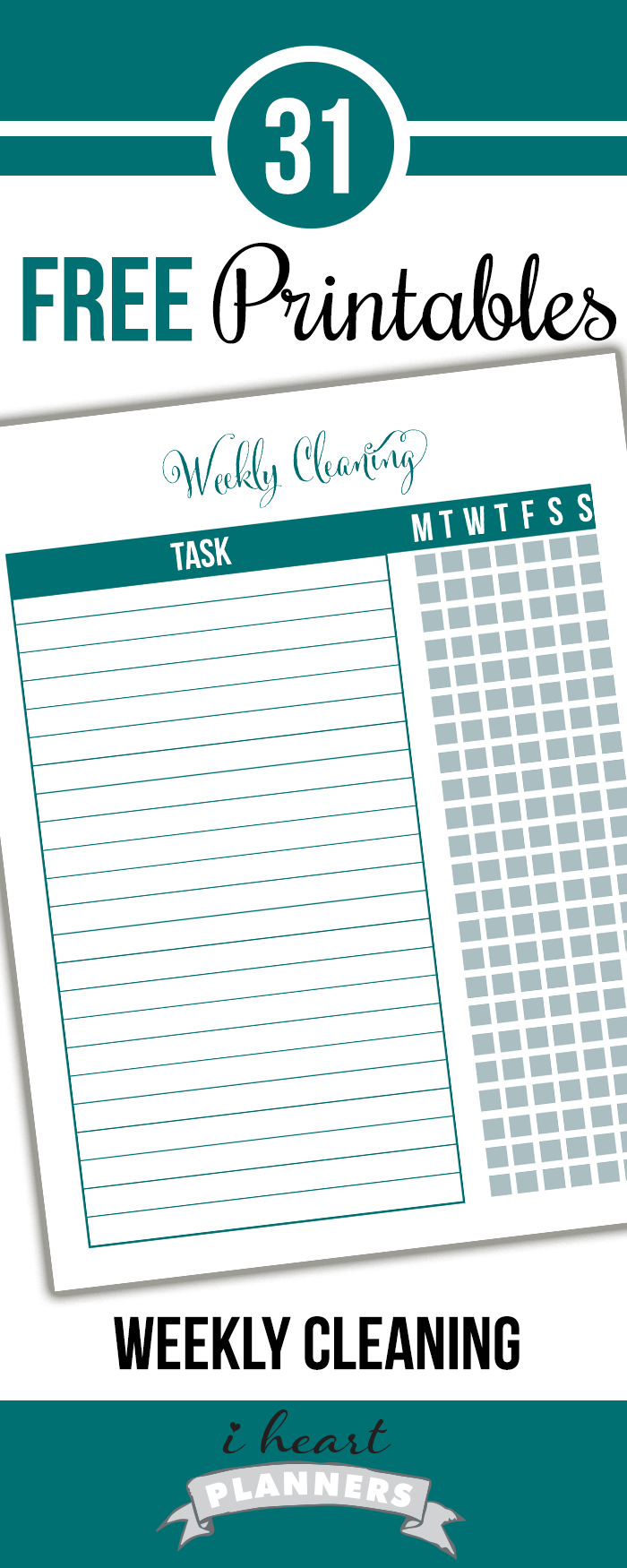 Free printable weekly cleaning checklist