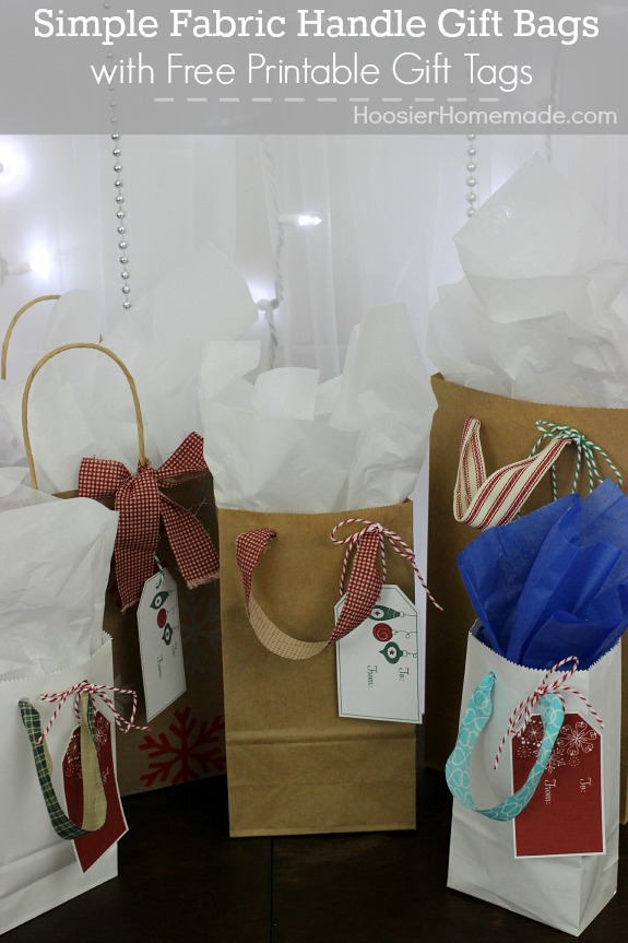 Simple fabric handle gift bags with free printable gift tags - a beautiful budget gift wrap idea!