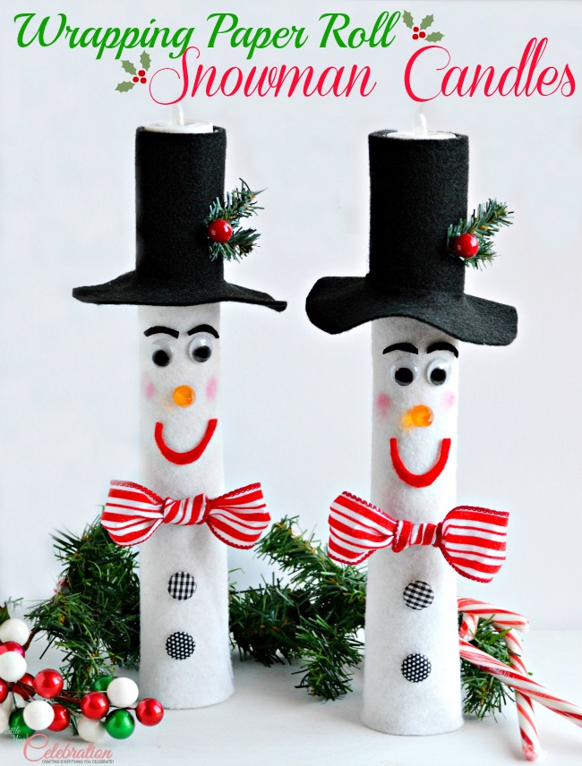 Wrapping Paper Roll Snowman Candles