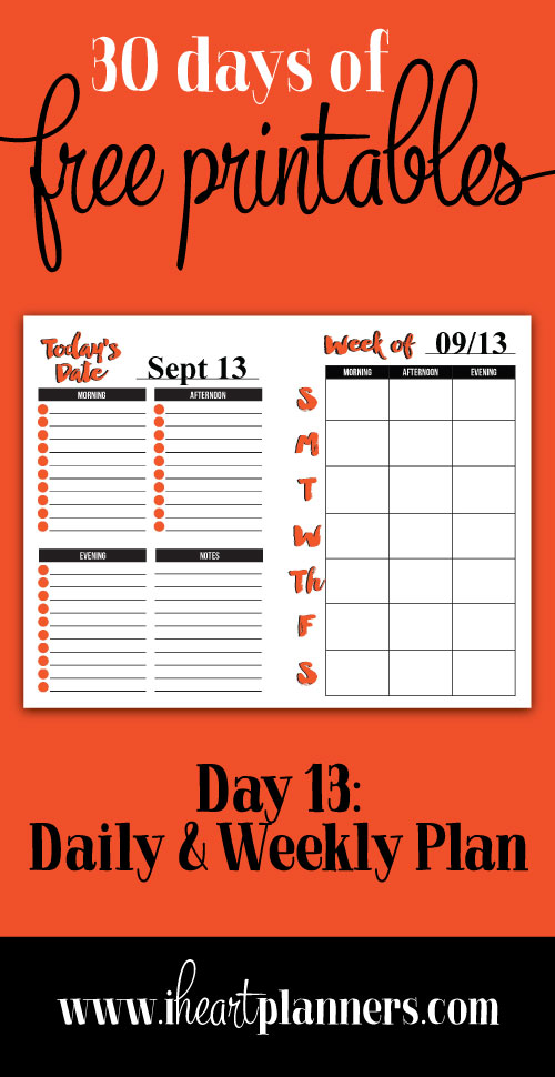 half size; daily and weekly spread; daily plan; weekly plan; free printables