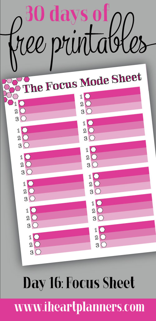 Focus Mode Sheet, Focus, Free Printable, priorities