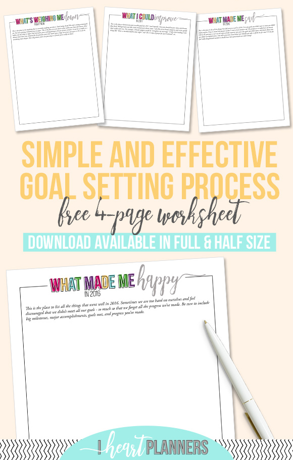 Goal Setting Printables | Reflect and set intentional goals | Full and Half Size Printables