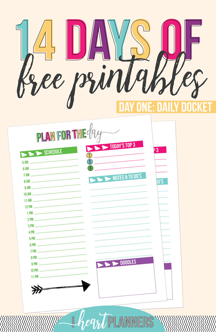 Day One: Daily Docket - At times when I've gotten off track with planning, I like to start back with just a simple daily docket simply planning one day at a time. Get this and 13 more FREE printables from getorganizedhq.com