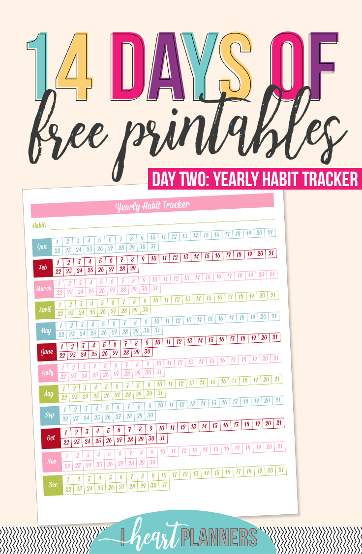 Welcome to day 2 of 14 days of free printables! Today’s printable is a full page yearly habit tracker from the original edition of the Sweet Life Planner. Even though the original Lollipop edition the first set of printables I ever sold back in 2012, it's still one of our most popular and most downloaded items in the Sweet Life Society. Get all the details at getorganizedhq.com