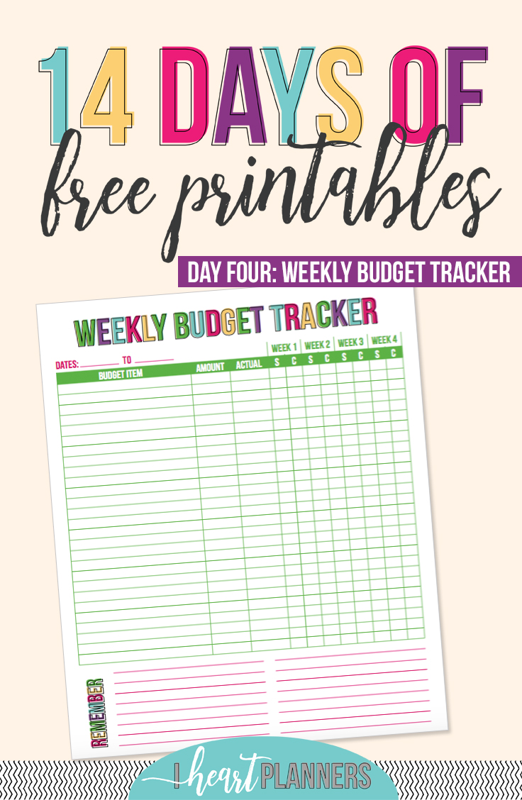 Welcome to day 4 of 14 days of free printables! Today’s printable is a full size weekly budget tracker, which is especially great for families that get paid weekly. Join today to receive all 14 days of printable FREE! www.getorganizedhq.com