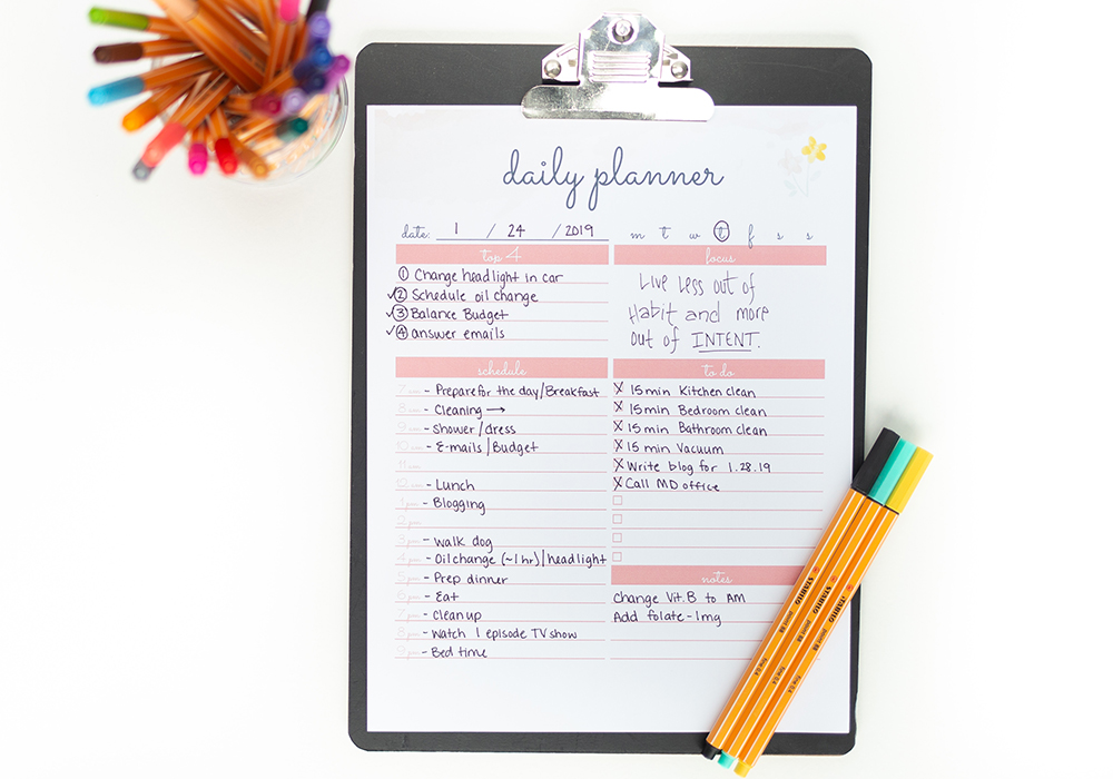 7 days of free printables - daily planner