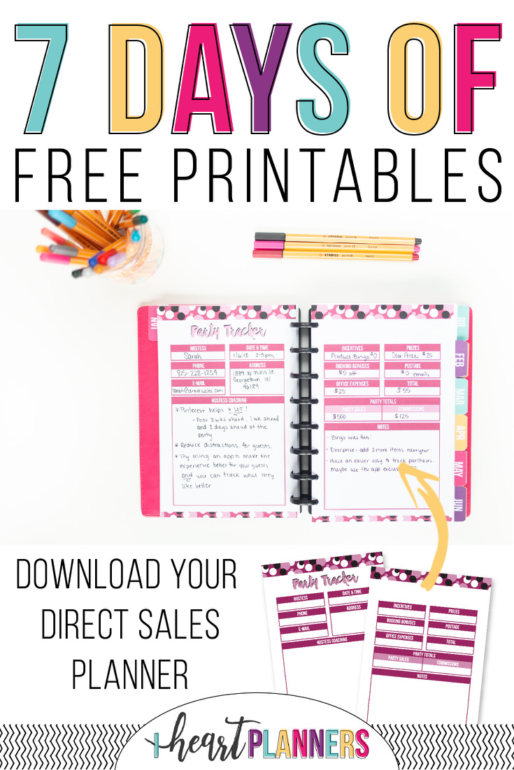 7 days of free printables - direct sales planner
