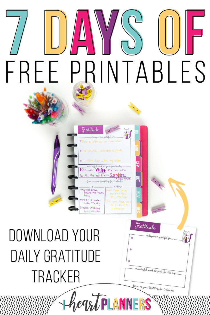 7 days of free printables - daily gratitude tracker
