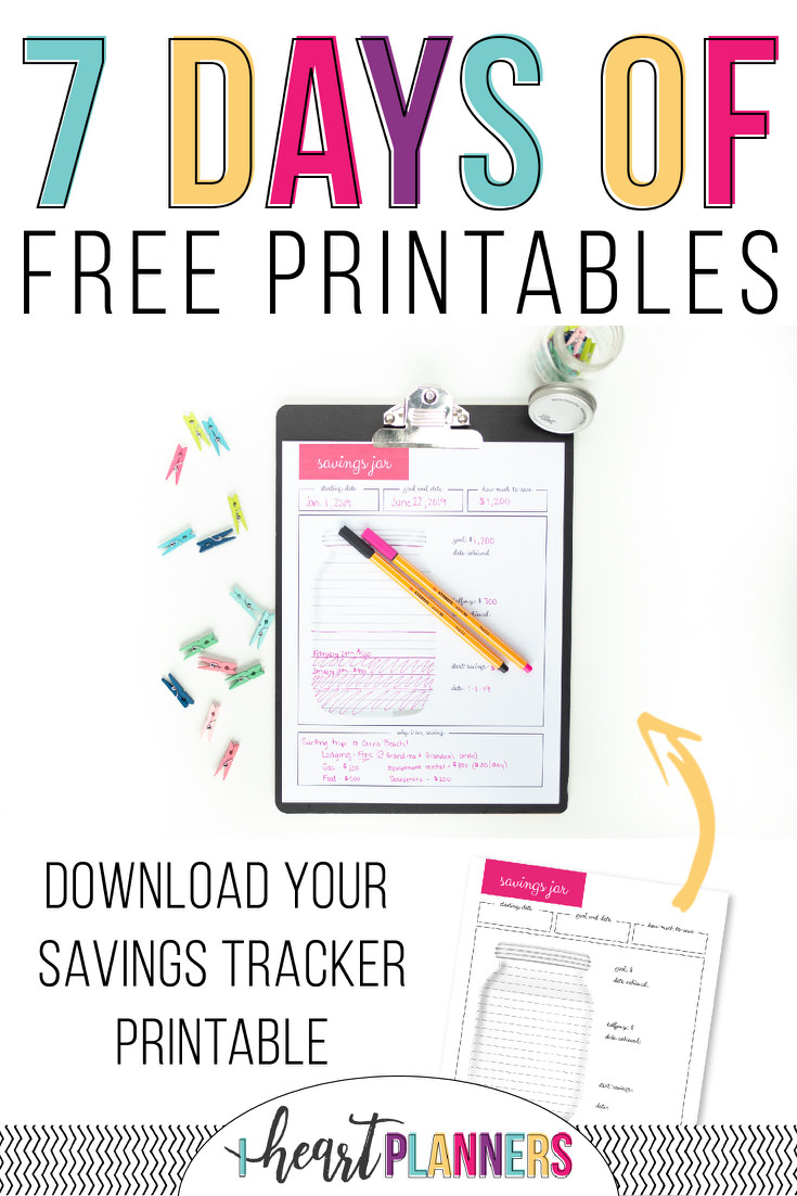 7 days of free printables - savings tracker printable
