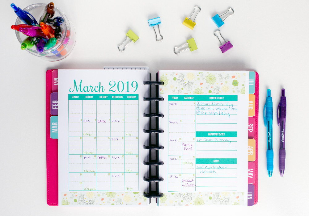 Free planner printables every month! Check out our coloring page. Let it remind you that this planner is yours and yours alone. So if you like a pop of creativity and color here and there, then snatch up this page and take 10 minutes to color it in.